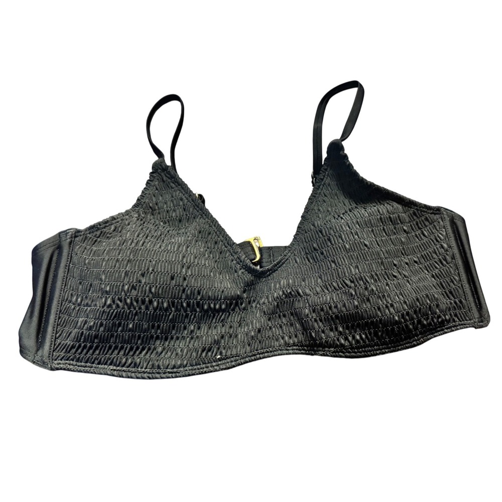 xhilaration Black Smocked‎ Triangle Bikini Top Adjustable Straps Size XL